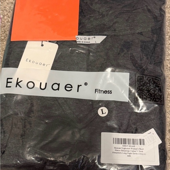 EKOUEAR short sleeve sleepwear cotton pajama dress grey LARGE NWT - Picture 2 of 4